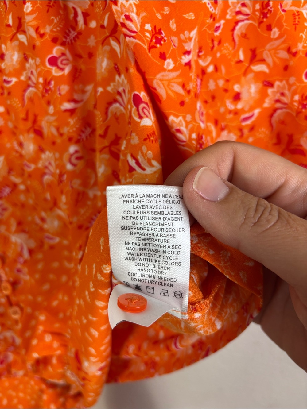Joie Orange Floral Cropped Top Tie / Button Front size XS - Picture 7 of 9